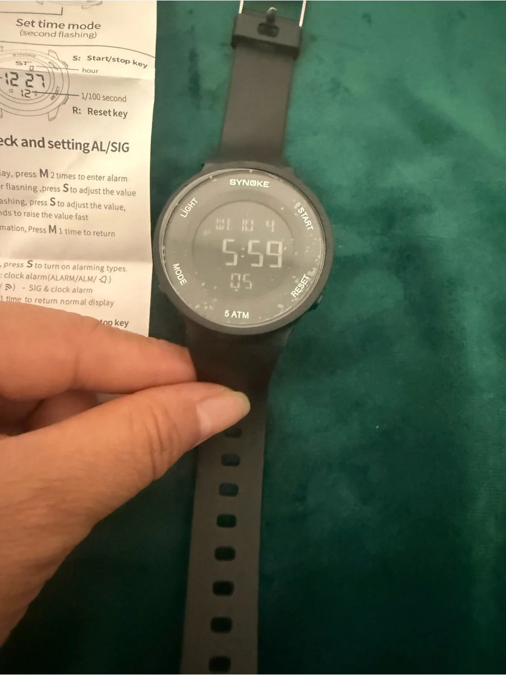 Black Digital Sports Smartwatch with Green LED Display